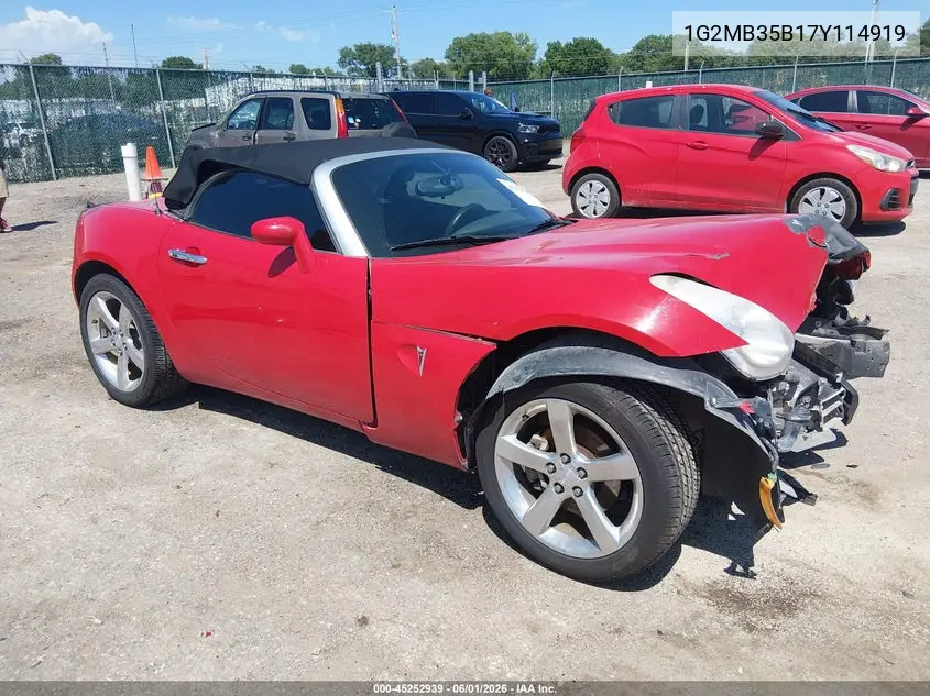 2007 Pontiac Solstice VIN: 1G2MB35B17Y114919 Lot: 45252939
