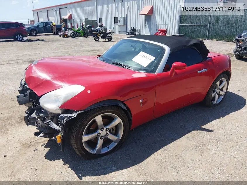 2007 Pontiac Solstice VIN: 1G2MB35B17Y114919 Lot: 45252939