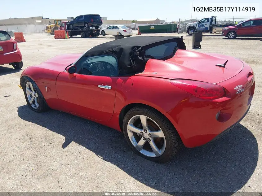 2007 Pontiac Solstice VIN: 1G2MB35B17Y114919 Lot: 45252939