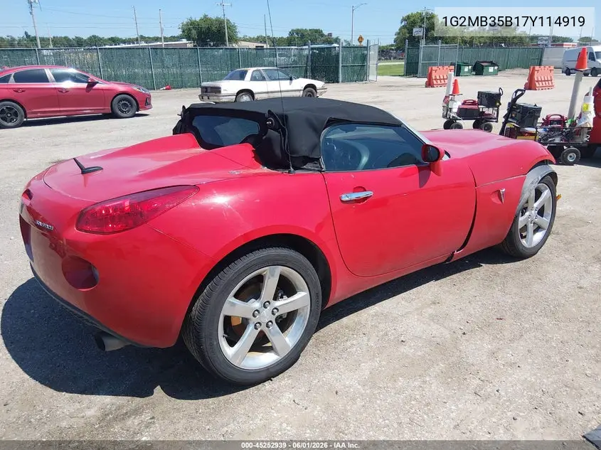 2007 Pontiac Solstice VIN: 1G2MB35B17Y114919 Lot: 45252939