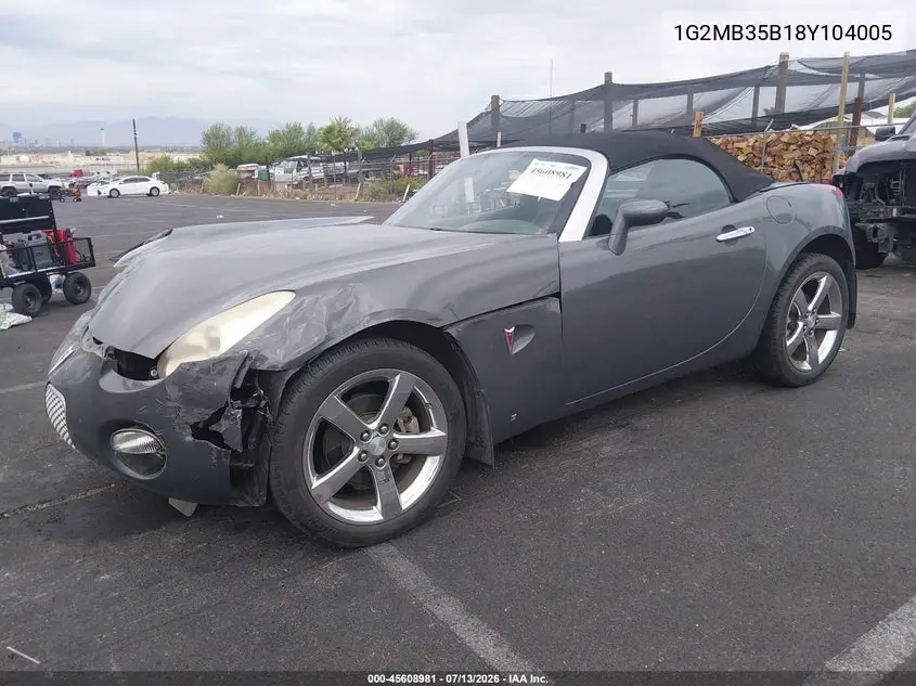 2008 Pontiac Solstice VIN: 1G2MB35B18Y104005 Lot: 45608981