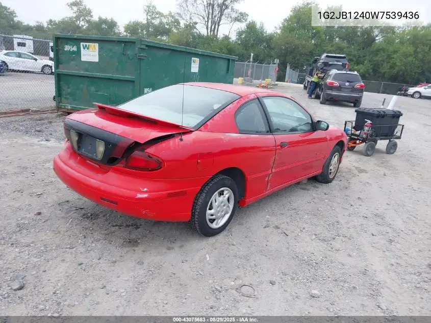 1998 Pontiac Sunfire Se VIN: 1G2JB1240W7539436 Lot: 43075683