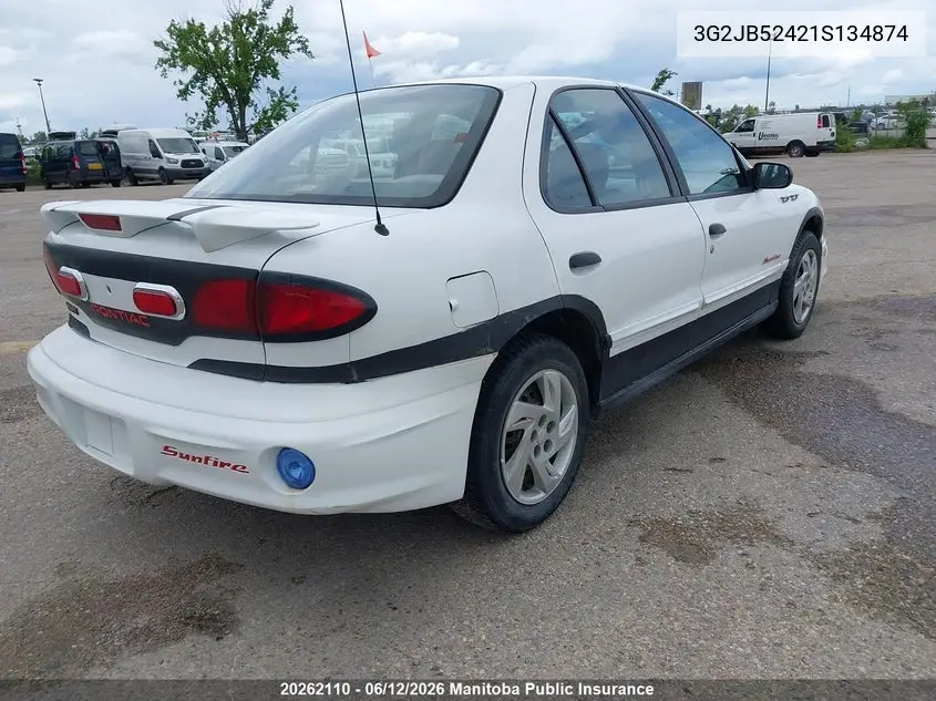 2001 Pontiac Sunfire Sl VIN: 3G2JB52421S134874 Lot: 20262110