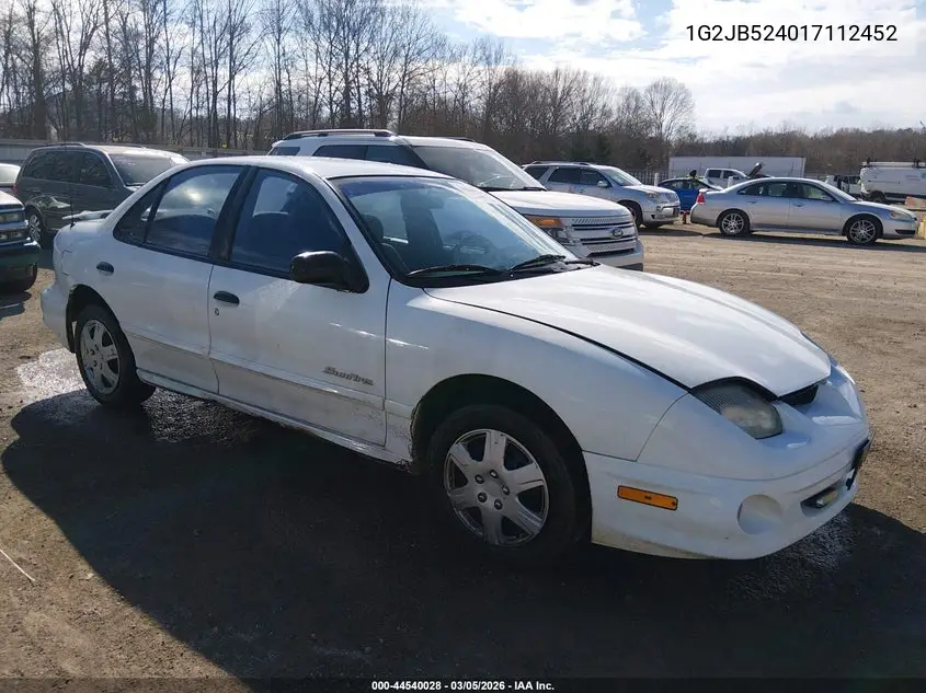 2001 Pontiac Sunfire Se VIN: 1G2JB524017112452 Lot: 44540028