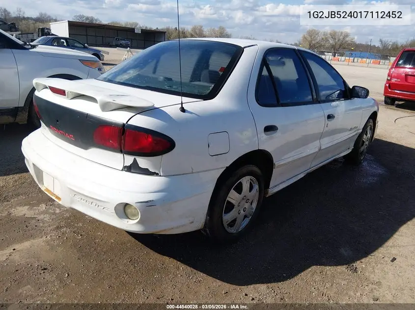 2001 Pontiac Sunfire Se VIN: 1G2JB524017112452 Lot: 44540028