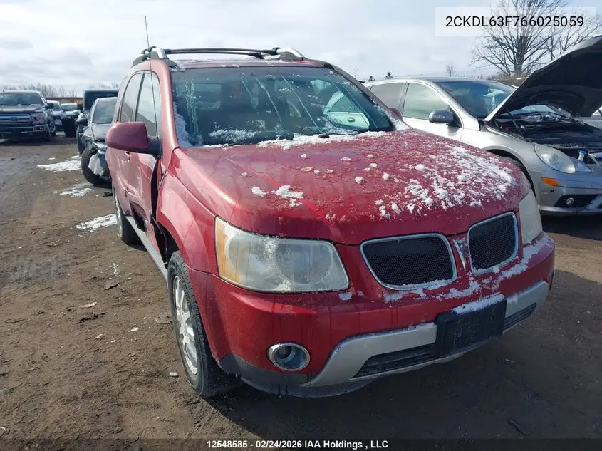 2006 Pontiac Torrent VIN: 2CKDL63F766025059 Lot: 12548585