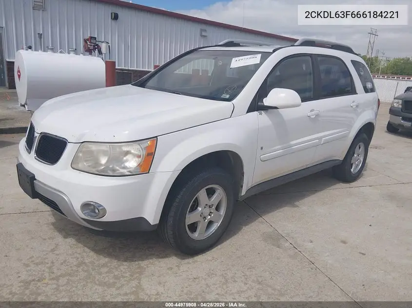 2006 Pontiac Torrent VIN: 2CKDL63F666184221 Lot: 44975908