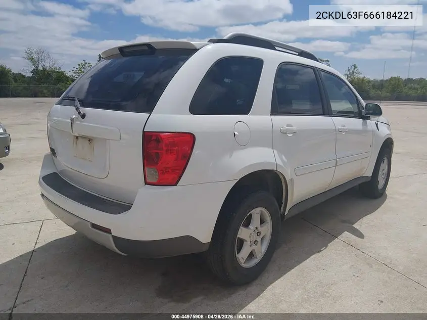 2006 Pontiac Torrent VIN: 2CKDL63F666184221 Lot: 44975908