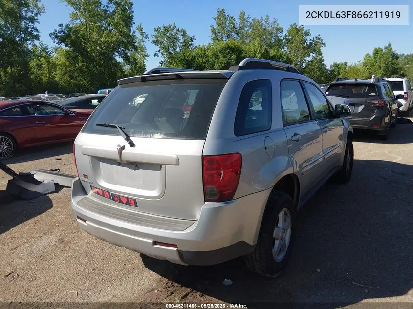 2006 Pontiac Torrent VIN: 2CKDL63F866211919 Lot: 45211466