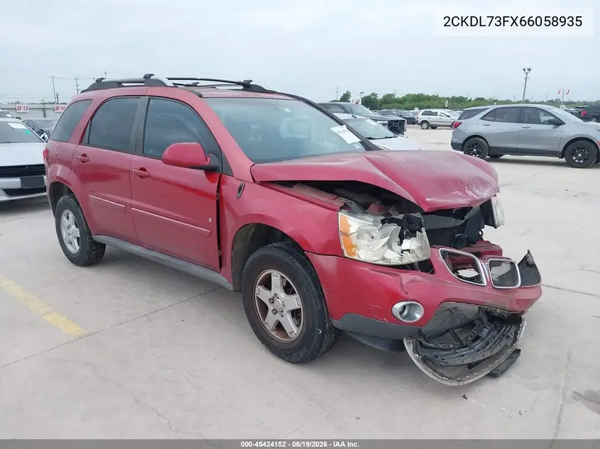 2006 Pontiac Torrent VIN: 2CKDL73FX66058935 Lot: 45424152