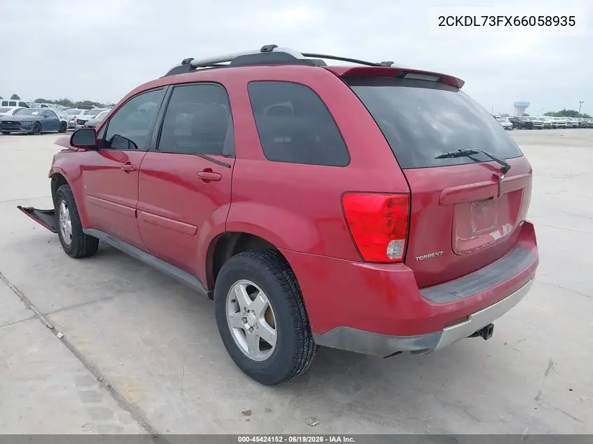 2006 Pontiac Torrent VIN: 2CKDL73FX66058935 Lot: 45424152