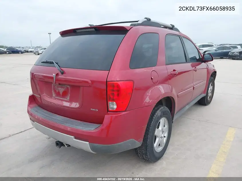 2006 Pontiac Torrent VIN: 2CKDL73FX66058935 Lot: 45424152