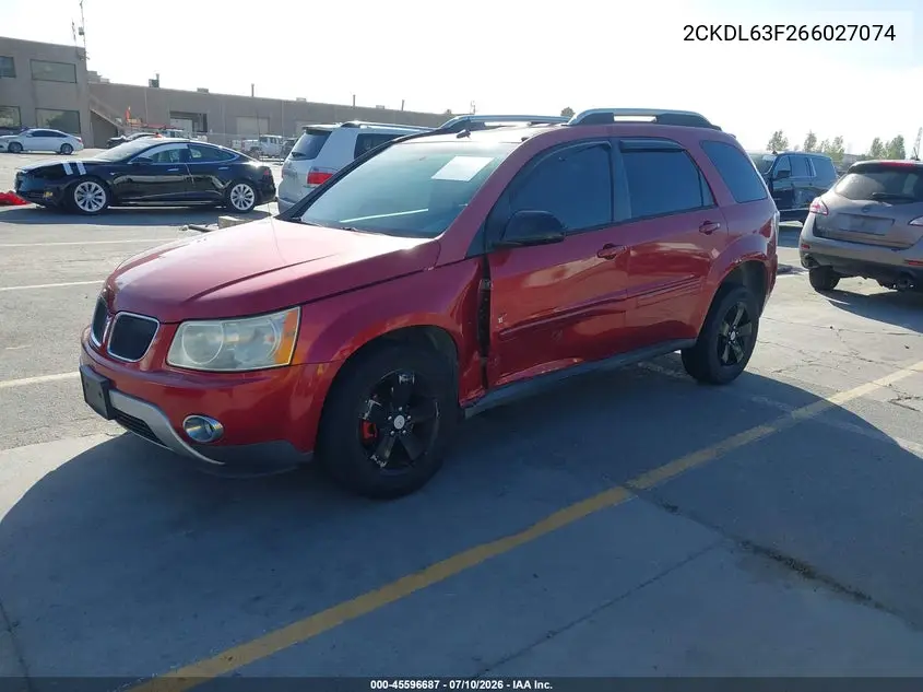 2006 Pontiac Torrent VIN: 2CKDL63F266027074 Lot: 45596687