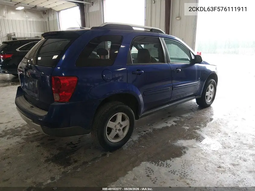 2007 Pontiac Torrent VIN: 2CKDL63F576111911 Lot: 45182277