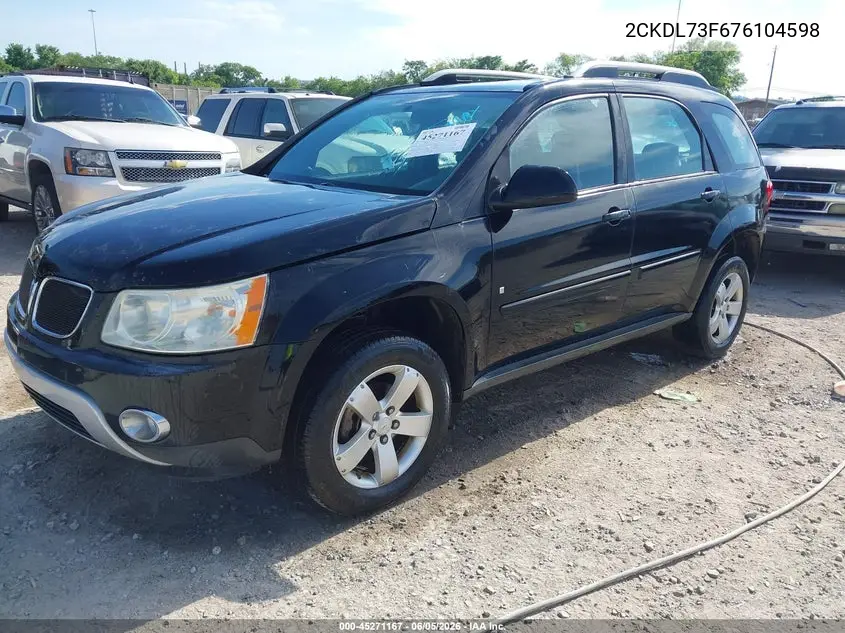 2007 Pontiac Torrent VIN: 2CKDL73F676104598 Lot: 45271167