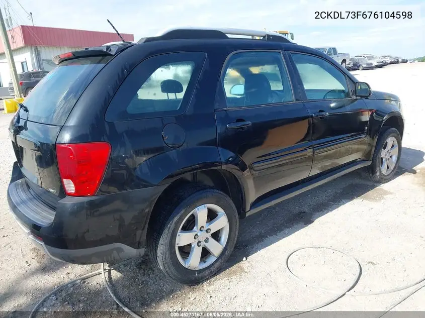 2007 Pontiac Torrent VIN: 2CKDL73F676104598 Lot: 45271167