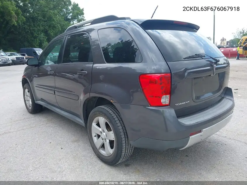 2007 Pontiac Torrent VIN: 2CKDL63F676067918 Lot: 45410219