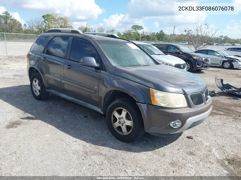 2008 Pontiac Torrent VIN: 2CKDL33F086076078 Lot: 44433852