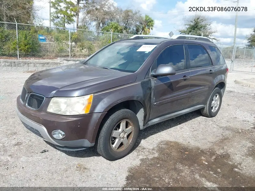 2008 Pontiac Torrent VIN: 2CKDL33F086076078 Lot: 44433852