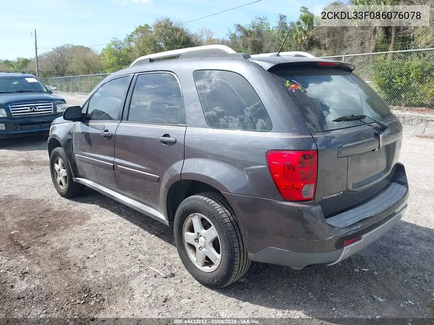 2008 Pontiac Torrent VIN: 2CKDL33F086076078 Lot: 44433852