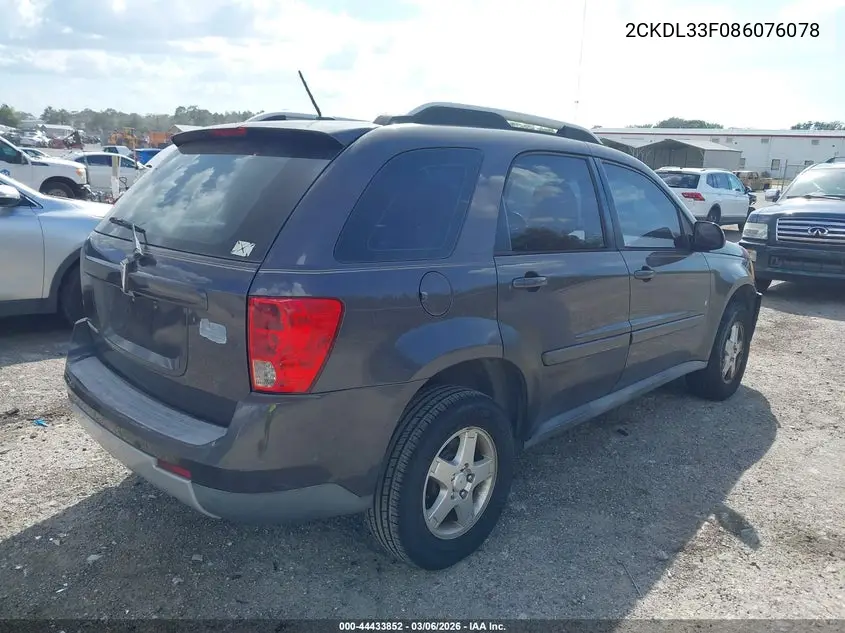 2008 Pontiac Torrent VIN: 2CKDL33F086076078 Lot: 44433852