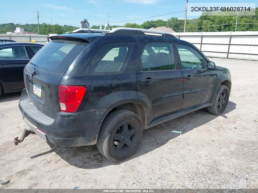 2008 Pontiac Torrent VIN: 2CKDL33F486028714 Lot: 45441746