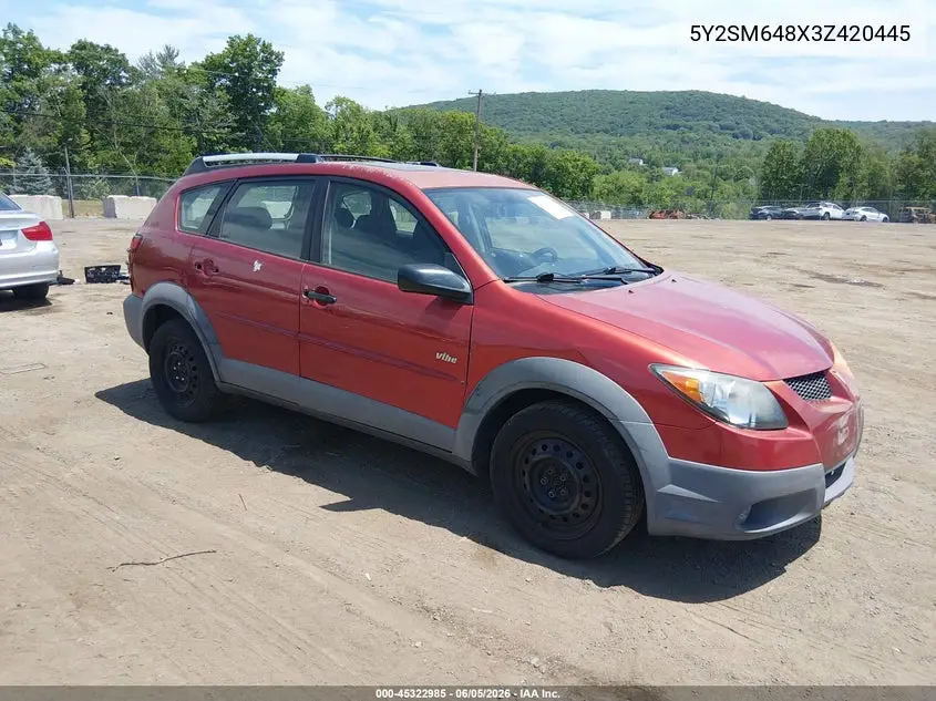 2003 Pontiac Vibe VIN: 5Y2SM648X3Z420445 Lot: 45322985