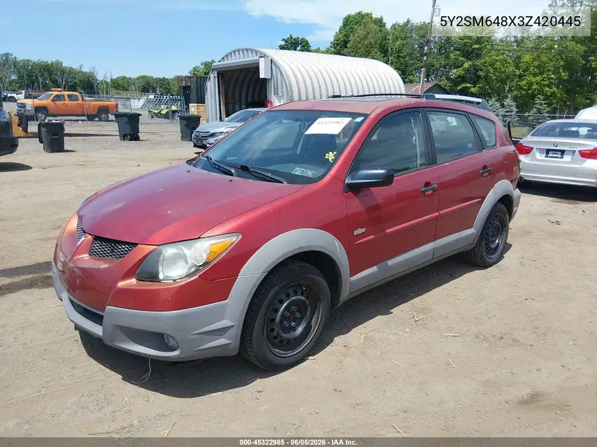 2003 Pontiac Vibe VIN: 5Y2SM648X3Z420445 Lot: 45322985