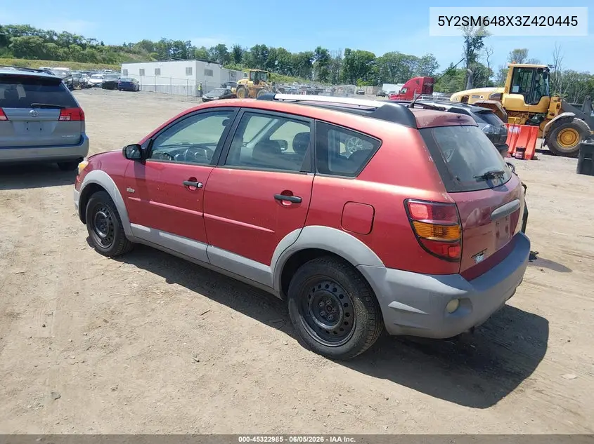 2003 Pontiac Vibe VIN: 5Y2SM648X3Z420445 Lot: 45322985