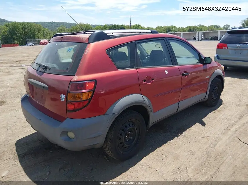 2003 Pontiac Vibe VIN: 5Y2SM648X3Z420445 Lot: 45322985