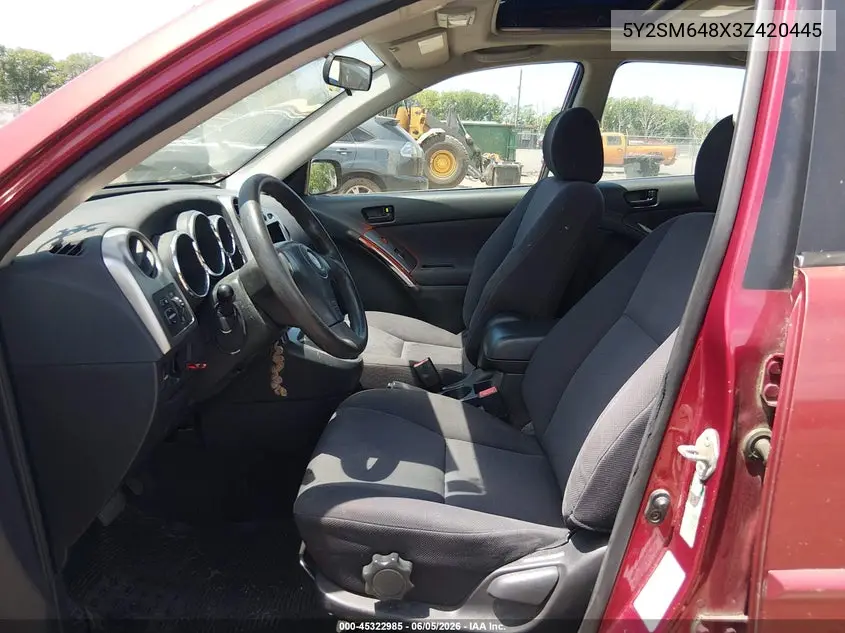 2003 Pontiac Vibe VIN: 5Y2SM648X3Z420445 Lot: 45322985