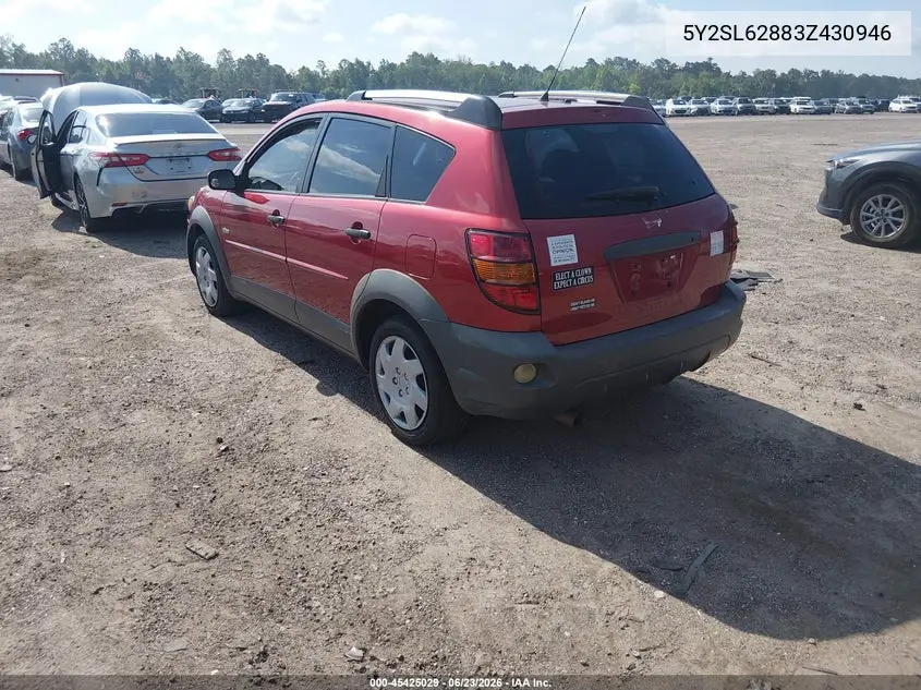 2003 Pontiac Vibe VIN: 5Y2SL62883Z430946 Lot: 45425029