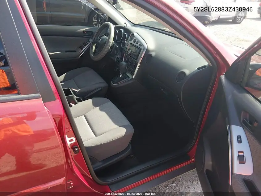 2003 Pontiac Vibe VIN: 5Y2SL62883Z430946 Lot: 45425029