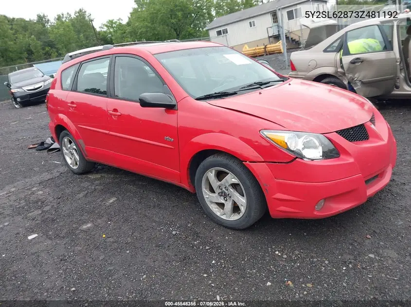 2003 Pontiac Vibe VIN: 5Y2SL62873Z481192 Lot: 45548356