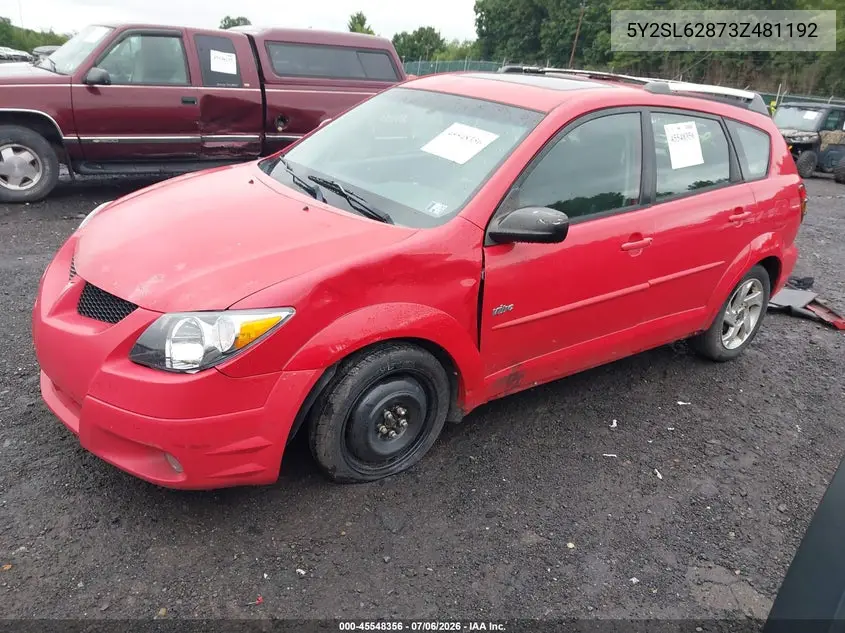 2003 Pontiac Vibe VIN: 5Y2SL62873Z481192 Lot: 45548356