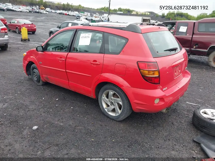 2003 Pontiac Vibe VIN: 5Y2SL62873Z481192 Lot: 45548356