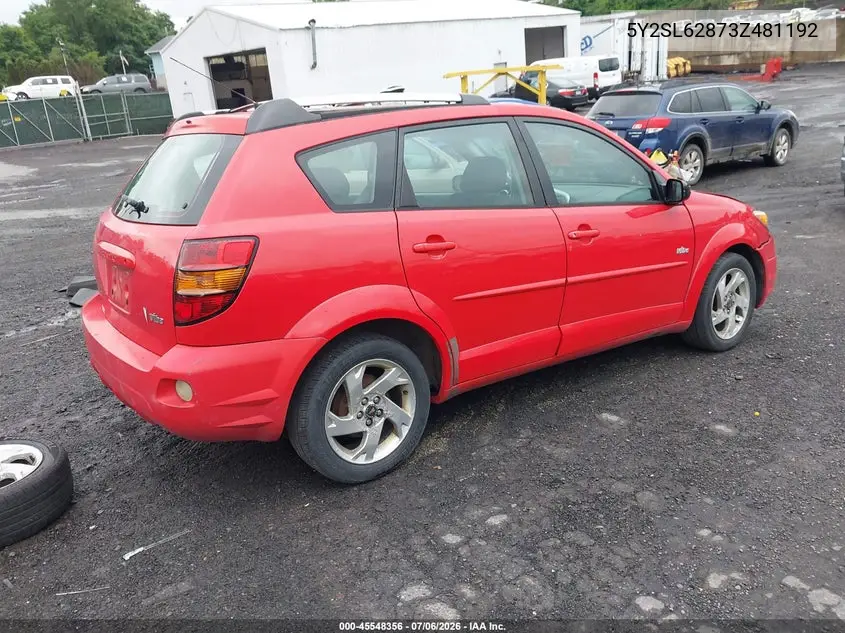 2003 Pontiac Vibe VIN: 5Y2SL62873Z481192 Lot: 45548356