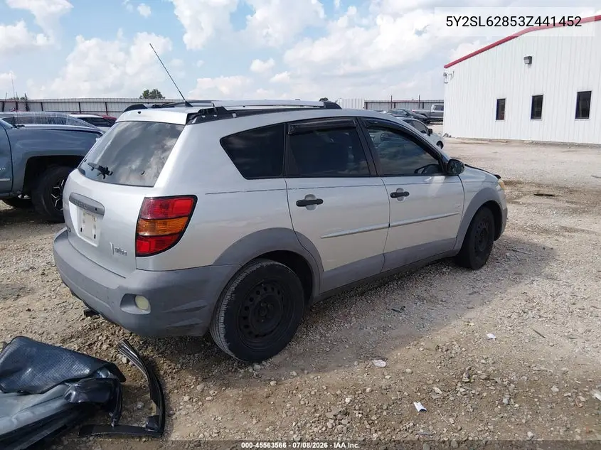 2003 Pontiac Vibe VIN: 5Y2SL62853Z441452 Lot: 45563566