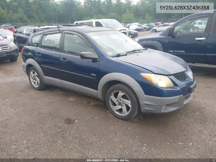 2003 Pontiac Vibe VIN: 5Y2SL628X3Z436358 Lot: 45660431