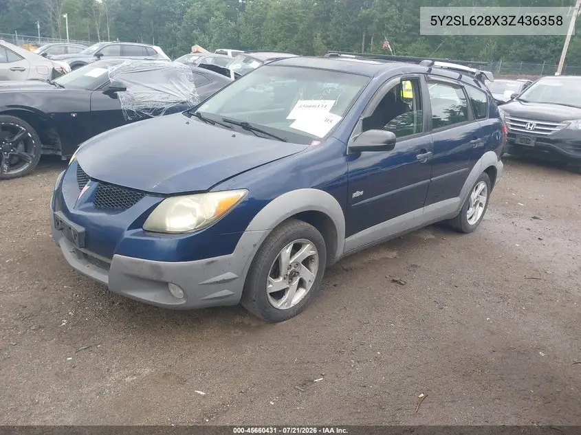 2003 Pontiac Vibe VIN: 5Y2SL628X3Z436358 Lot: 45660431