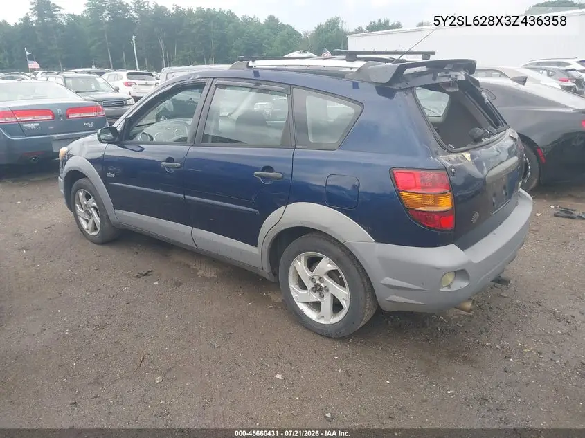 2003 Pontiac Vibe VIN: 5Y2SL628X3Z436358 Lot: 45660431