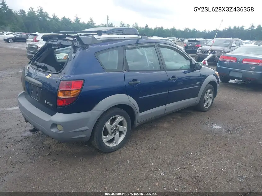 2003 Pontiac Vibe VIN: 5Y2SL628X3Z436358 Lot: 45660431