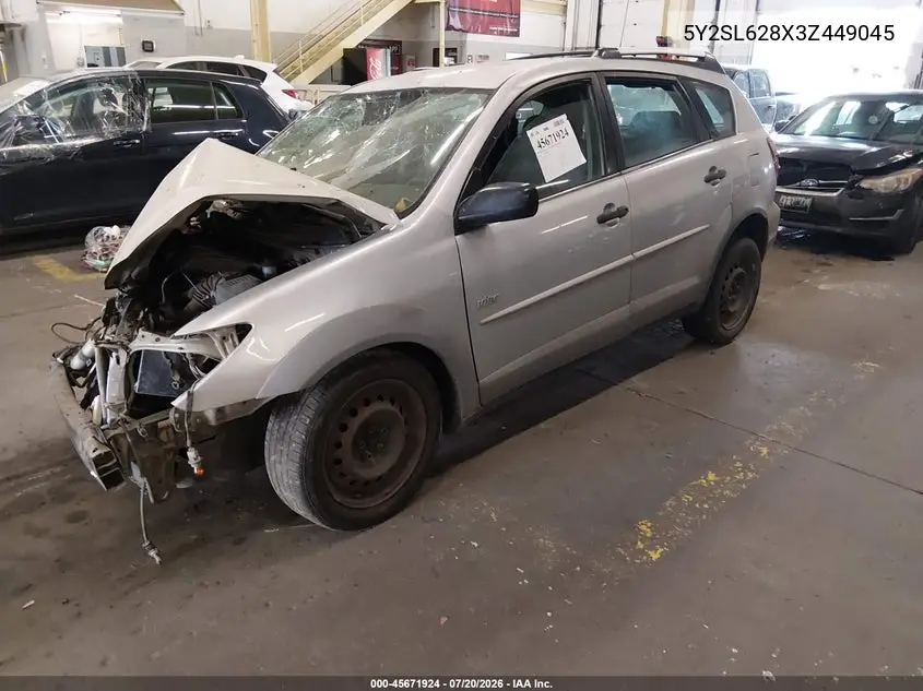 2003 Pontiac Vibe VIN: 5Y2SL628X3Z449045 Lot: 45671924