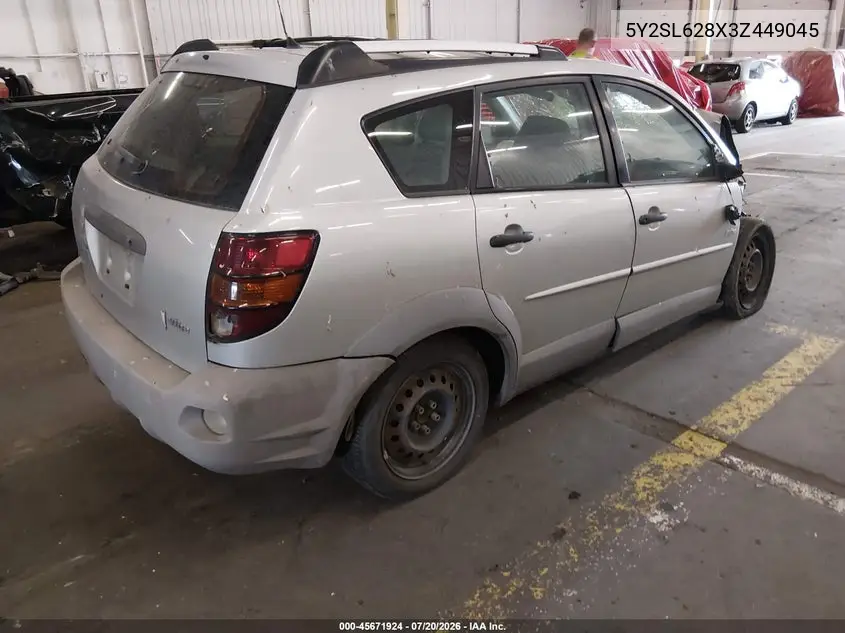 2003 Pontiac Vibe VIN: 5Y2SL628X3Z449045 Lot: 45671924