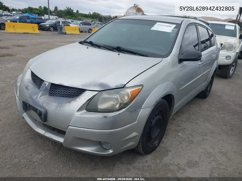 2004 Pontiac Vibe VIN: 5Y2SL62894Z432805 Lot: 45164806