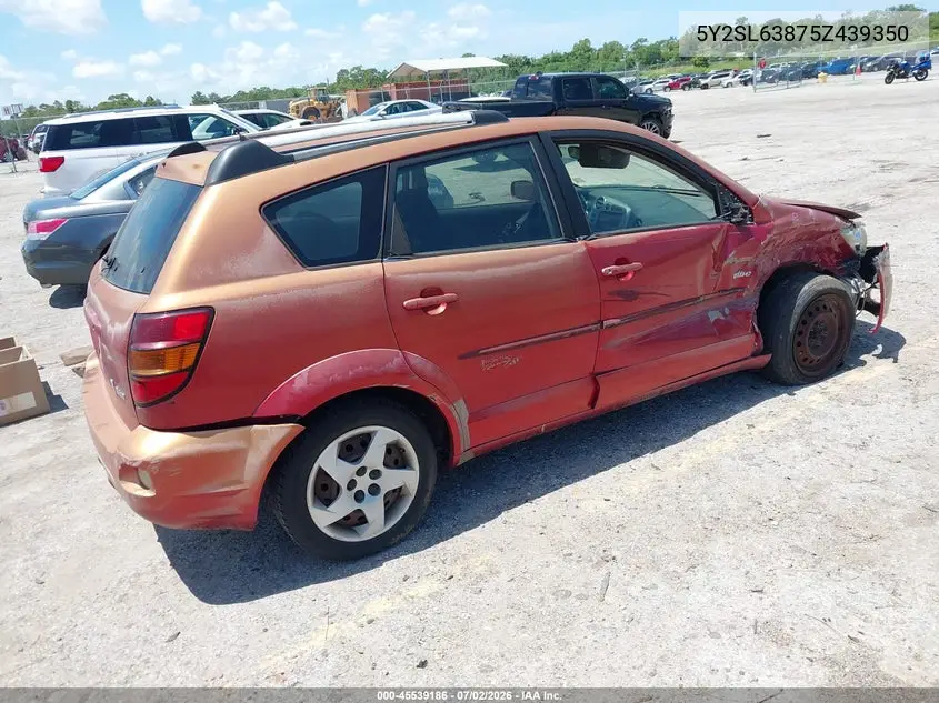 2005 Pontiac Vibe VIN: 5Y2SL63875Z439350 Lot: 45539186