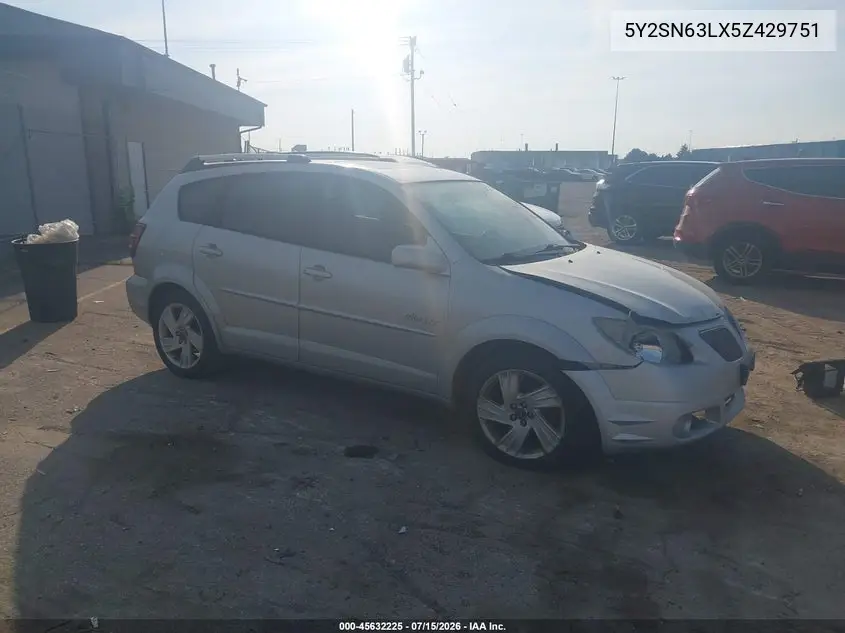 2005 Pontiac Vibe Gt VIN: 5Y2SN63LX5Z429751 Lot: 45632225