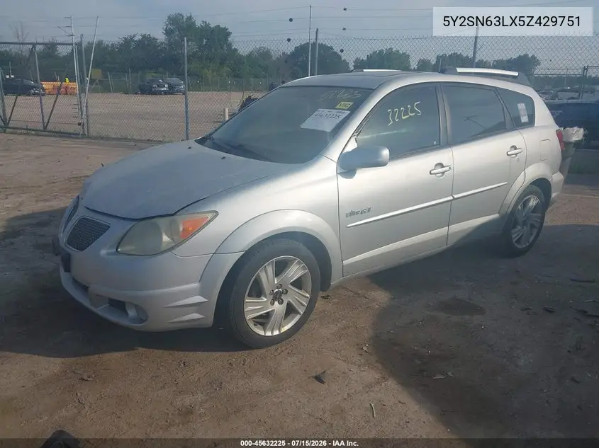 2005 Pontiac Vibe Gt VIN: 5Y2SN63LX5Z429751 Lot: 45632225