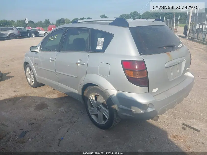 2005 Pontiac Vibe Gt VIN: 5Y2SN63LX5Z429751 Lot: 45632225