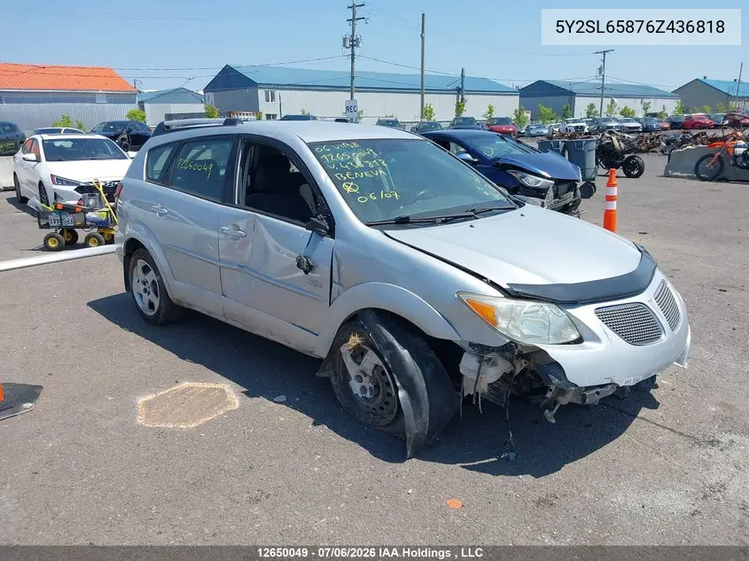 2006 Pontiac Vibe VIN: 5Y2SL65876Z436818 Lot: 12650049X